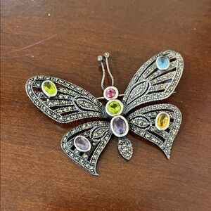 Elegant Butterfly Brooch with Multicolor Gemstones